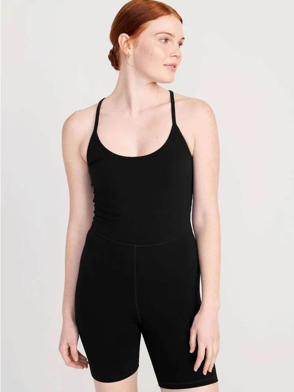 Old Navy PowerChill Racerback Bodysuit 6” Black Women’s Sz M 🖤✨